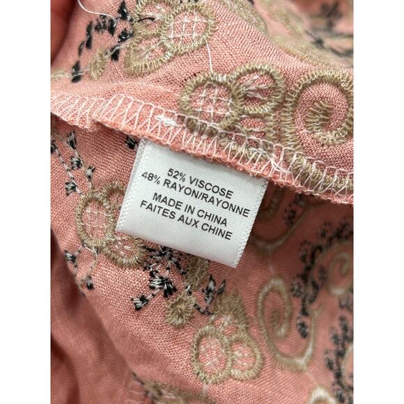 Misa Boho Dress Womens XS Pink Viscose Embroidered Tie Waist V Neck Drawstring - Picture 12 of 16